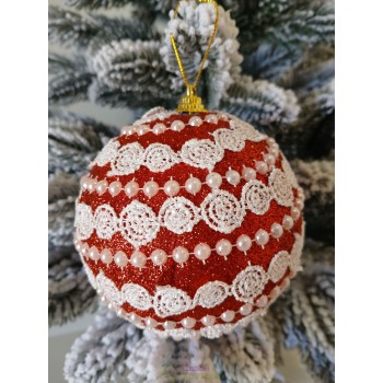 Новорічні кулі червоні з намистинами Ø100мм, ціна за набір 2 шт (SH212)